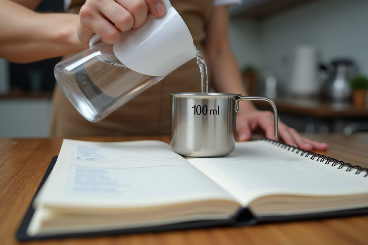 Carnet de recette ouvert avec main versant de l