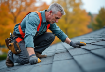 Meilleure saison pour réparer une toiture : conseils d’expert en 2025 Couvreur middleaged posant sur un toit en automne