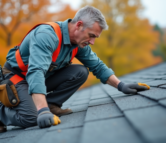 Meilleure saison pour réparer une toiture : conseils d’expert en 2025 Couvreur middleaged posant sur un toit en automne