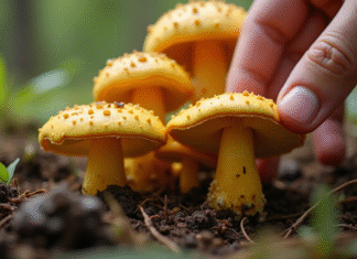 Chanterelles jaunes : les erreurs à éviter lors de la culture et la récolte Main récoltant des chanterelles jaunes dans la forêt