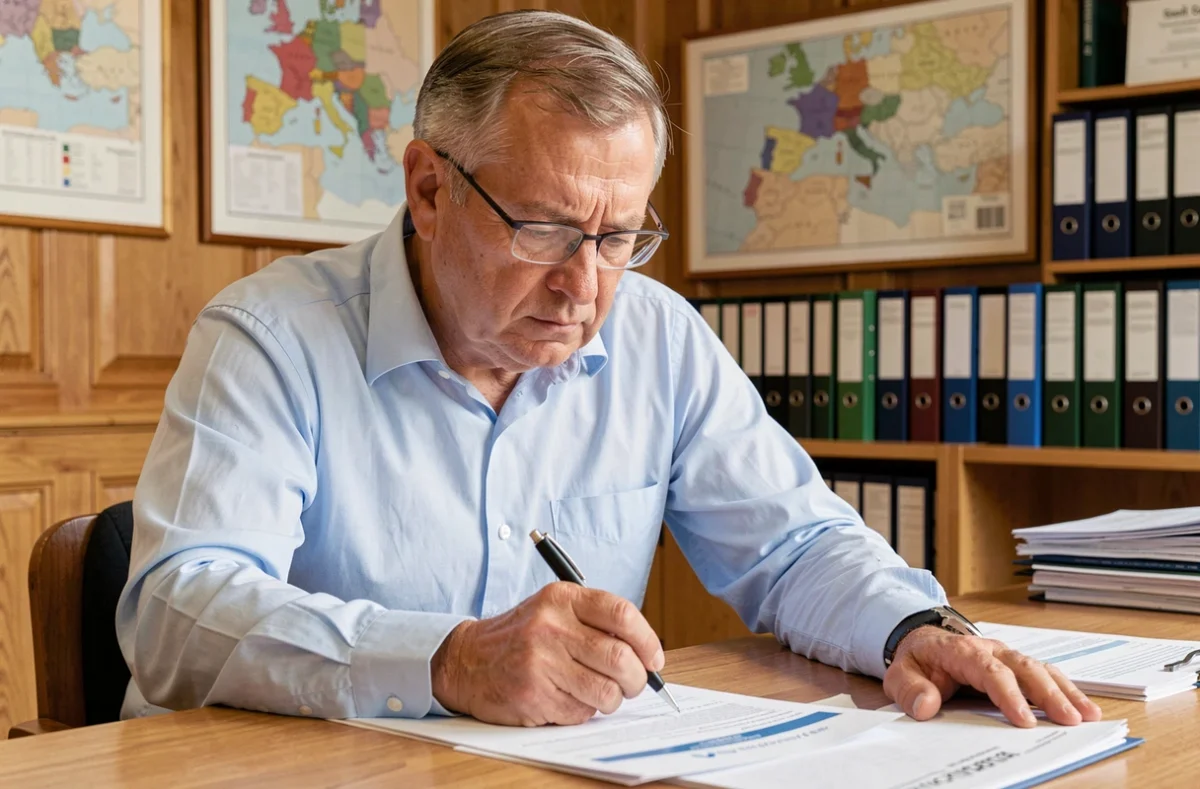 Homme remplissant une déclaration administrative en mairie pour l'installation de panneaux solaires