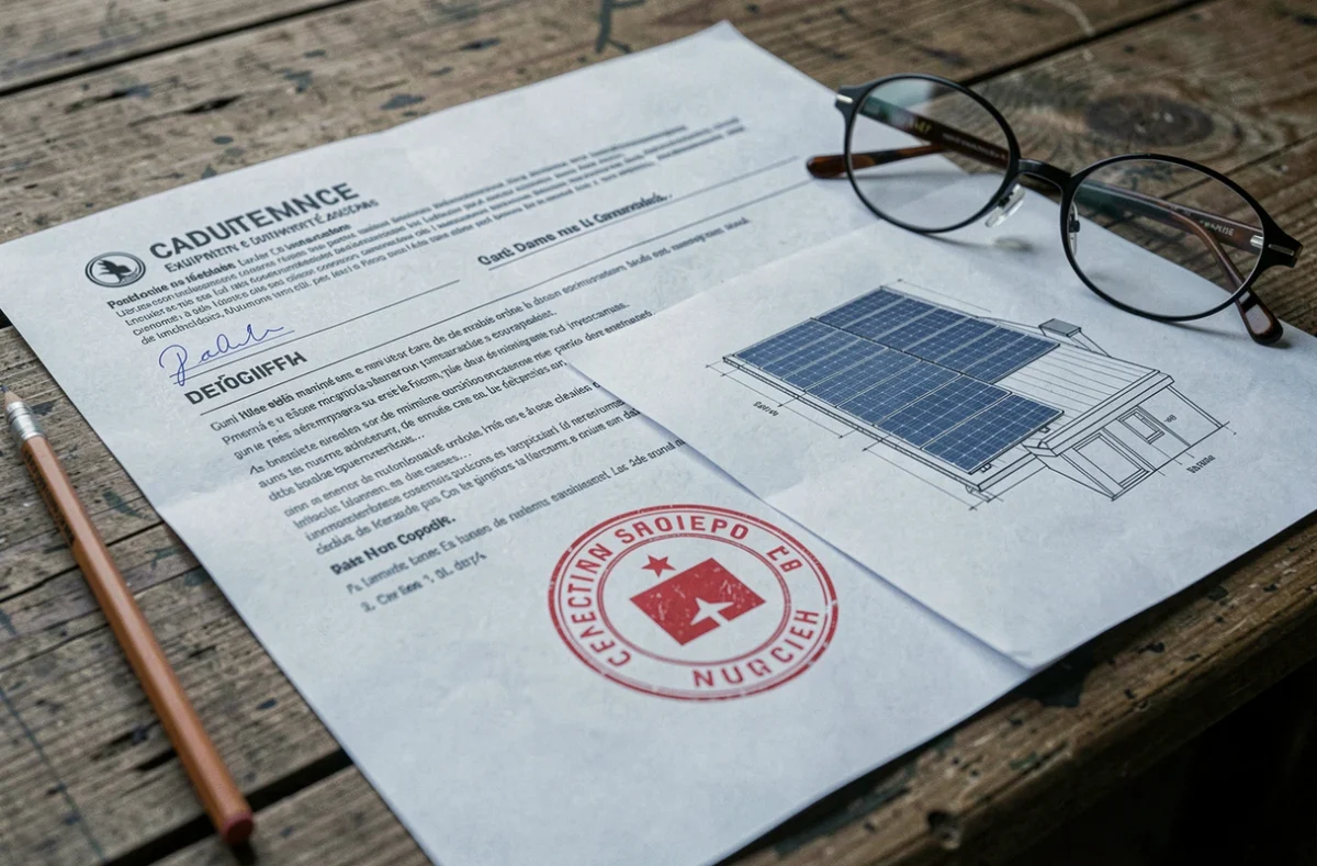 Document de déclaration préalable tamponnée en mairie avec plan d'implantation de panneaux solaires