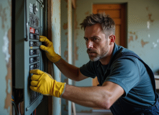 Humidité et disjonction électrique : les raisons d’un dysfonctionnement Électricien inspectant un panneau électrique humide