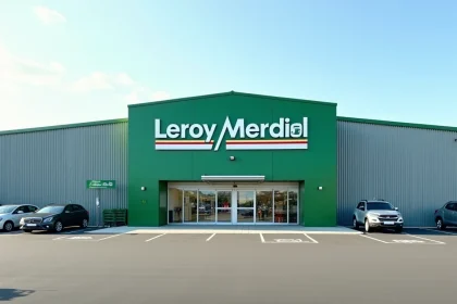 Façade extérieure du magasin Leroy Merlin avec parking et enseigne verte visible