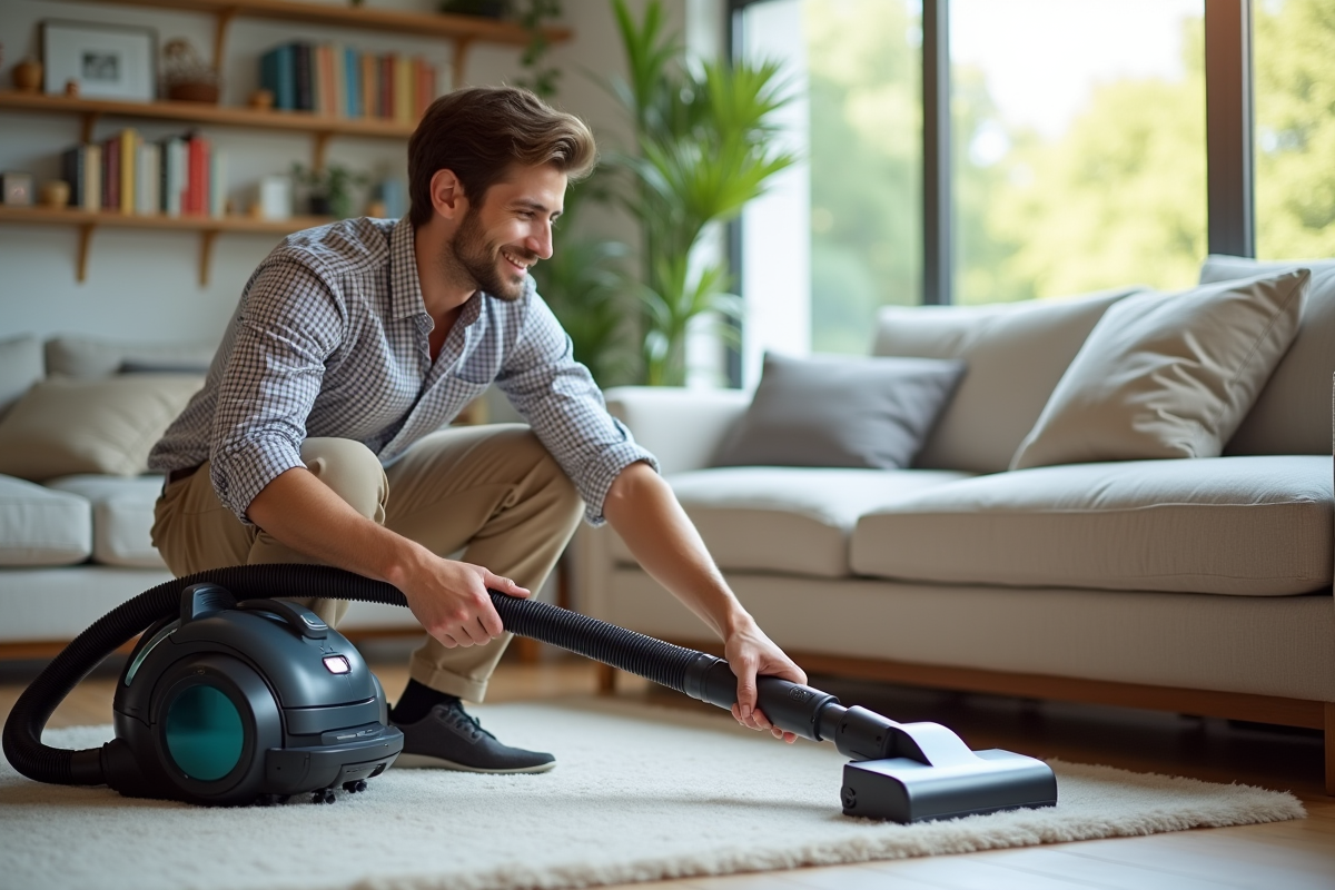 Jeune homme en train de ranger le cordon d