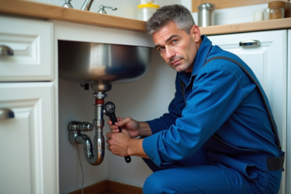 Plombier professionnel répare un évier de cuisine