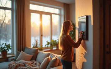 Économiser chauffage électrique hiver : astuces efficaces pour réduire sa consommation Salon chaleureux en hiver avec thermostat moderne