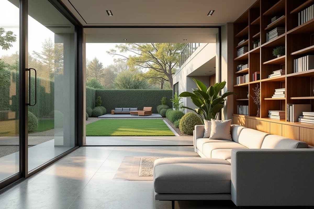 Intérieur spacieux d'une villa contemporaine avec jardin privatif illustrant les caractéristiques architecturales et juridiques d'une villa individuelle